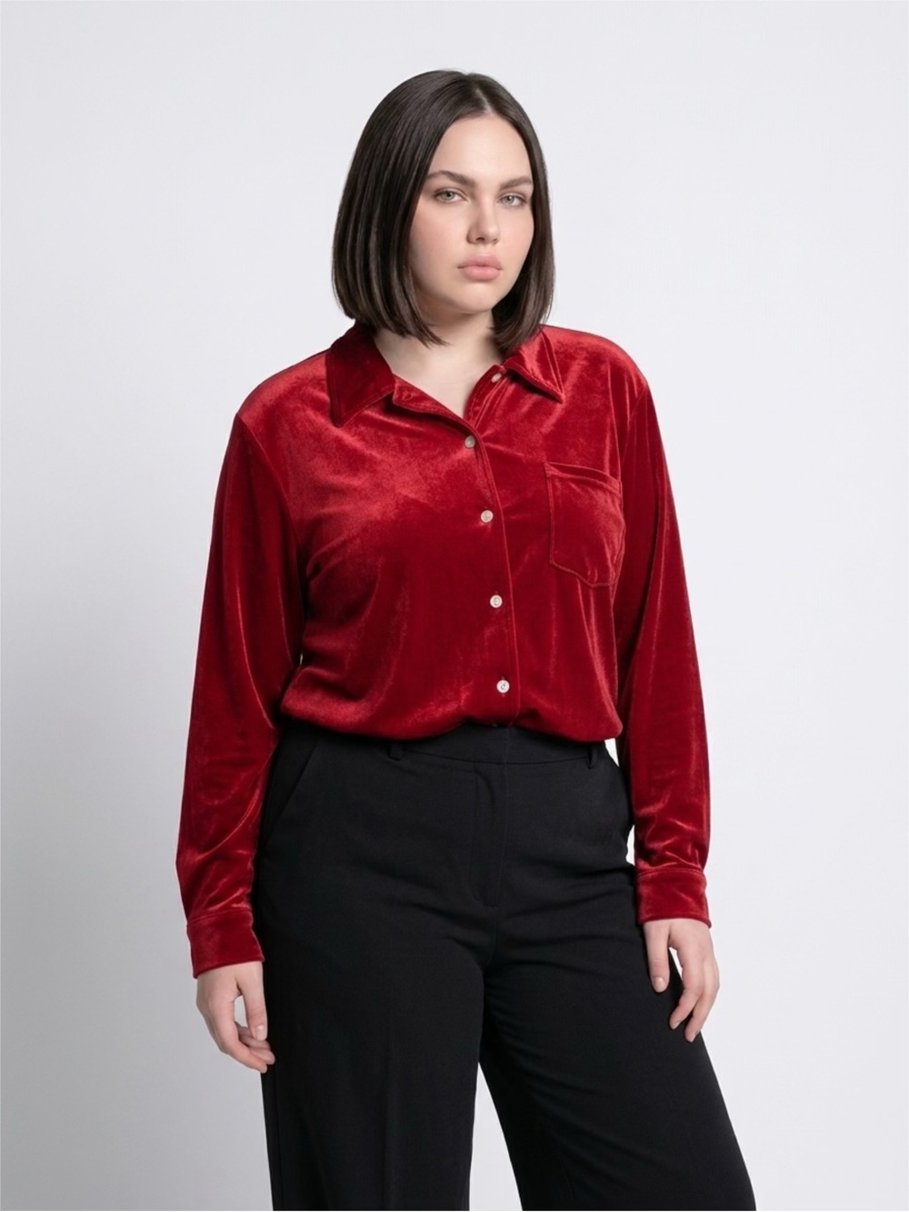 Denim&Co Red Velvet Button-Down Shirt